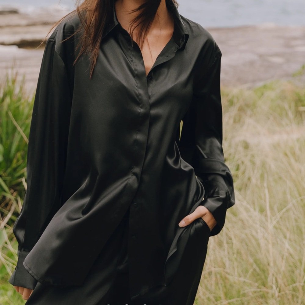 Daily Drills black satin button down top